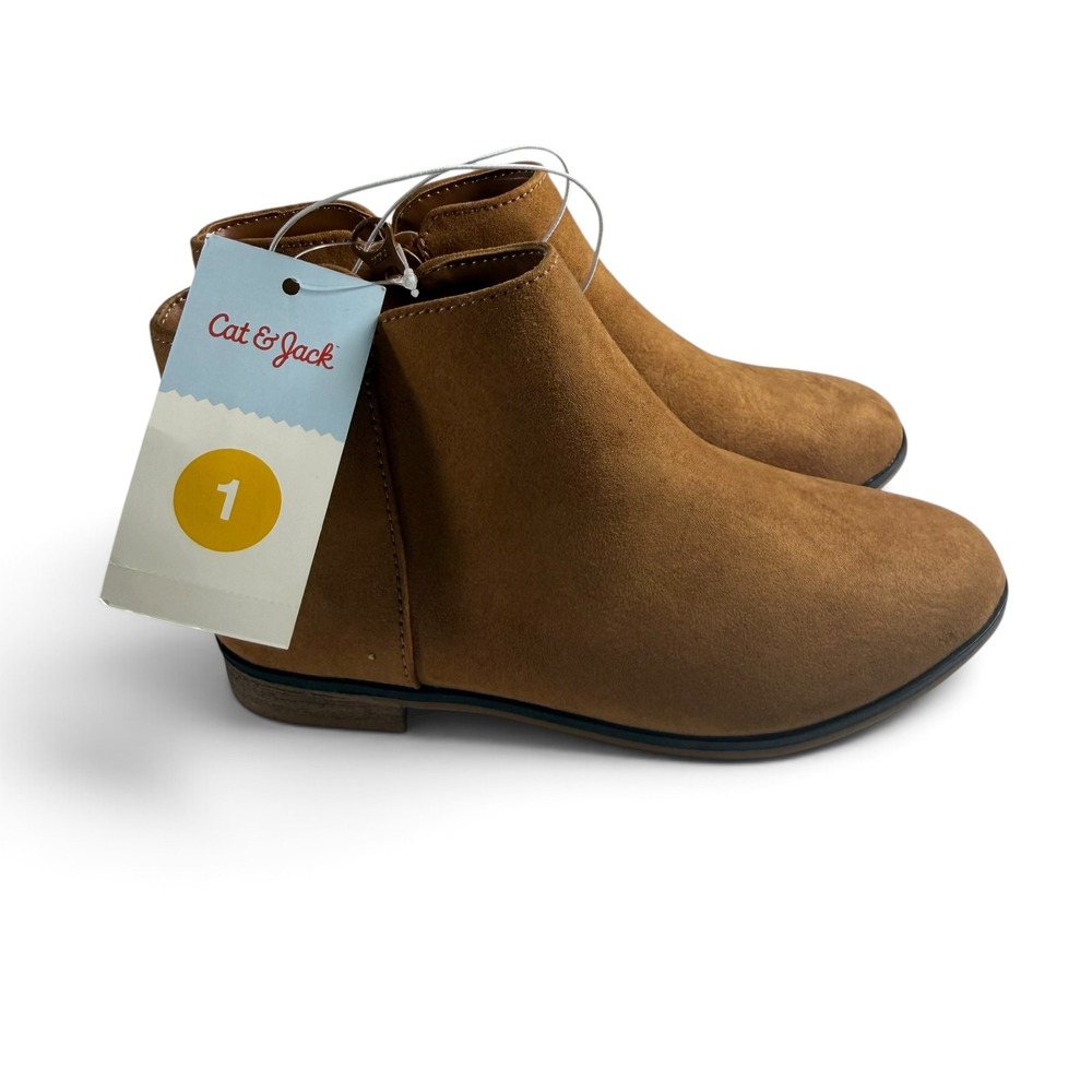 Cat & Jack Girls Opal Faux Suede Cognac Ankle Boots Size 1 NWT 093 12 0137